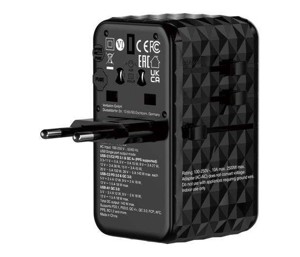 Verbatim Uniwersalny adapter podróżny UTA-10 GaN III USB-C PD 140W QC - 1277156 - zdjęcie 3